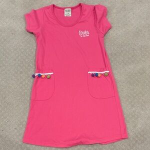 Pink Kids Dress with Pom Pom Accents Aruba shortsleeved sundress size large soft